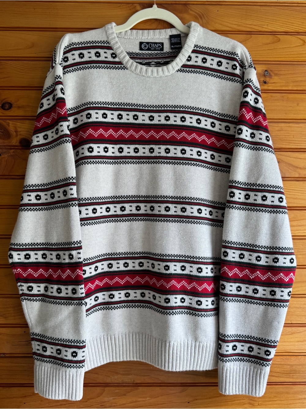 Chaps Nordic Fair Isle Christmas Sweater XL Cotton Ski Lodge Holiday Crewneck